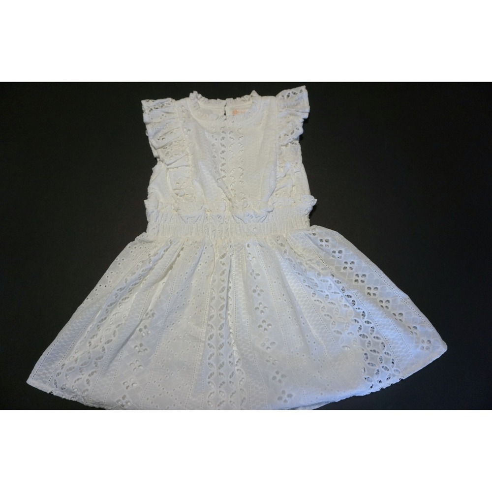 gb Girls White Eyelet Lace Ruffle Smocked‎ Waist Dress Size 5 Kids